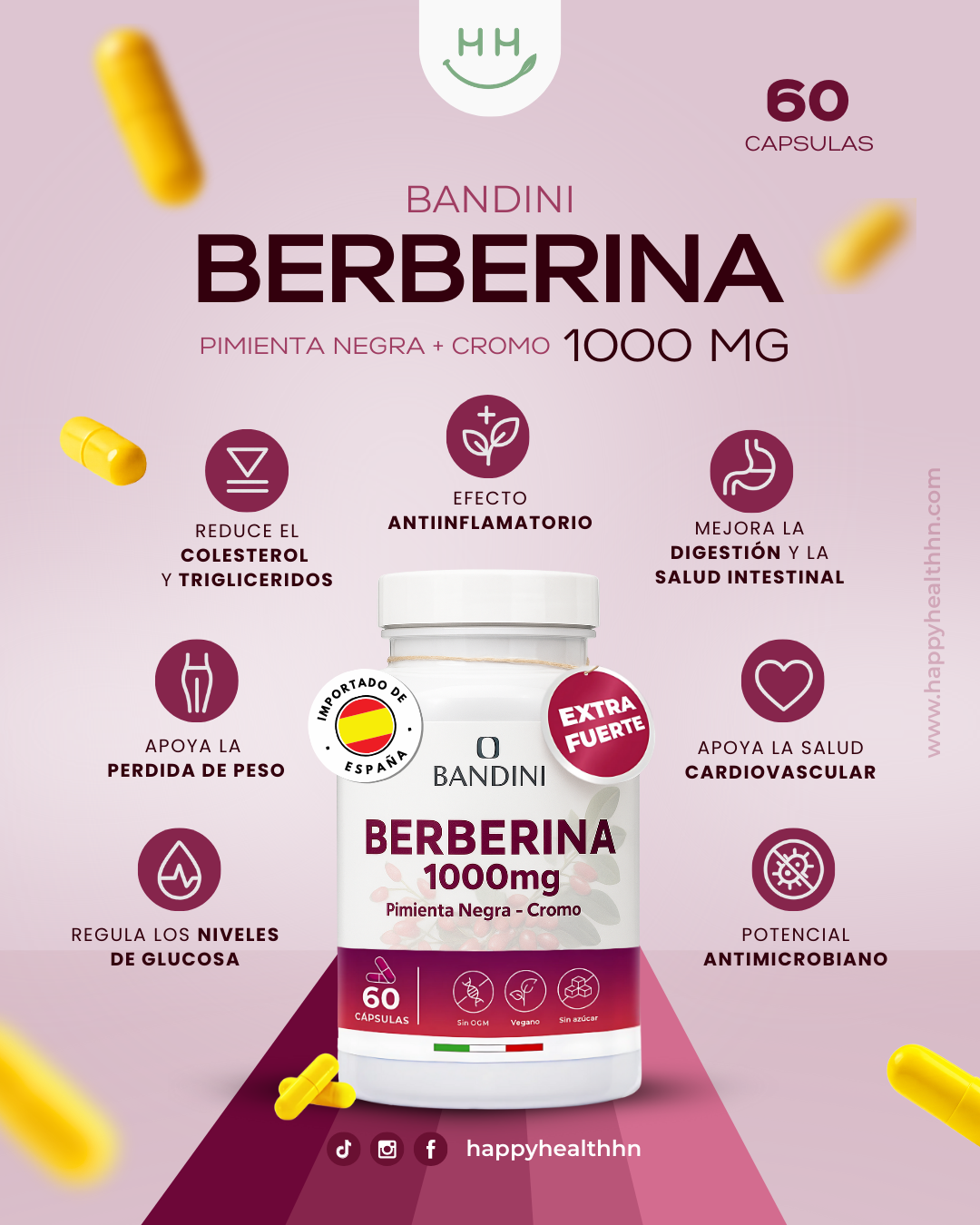 Bandini - Berberina 1000mg con Cromo y Pimienta Negra – 60 cápsulas