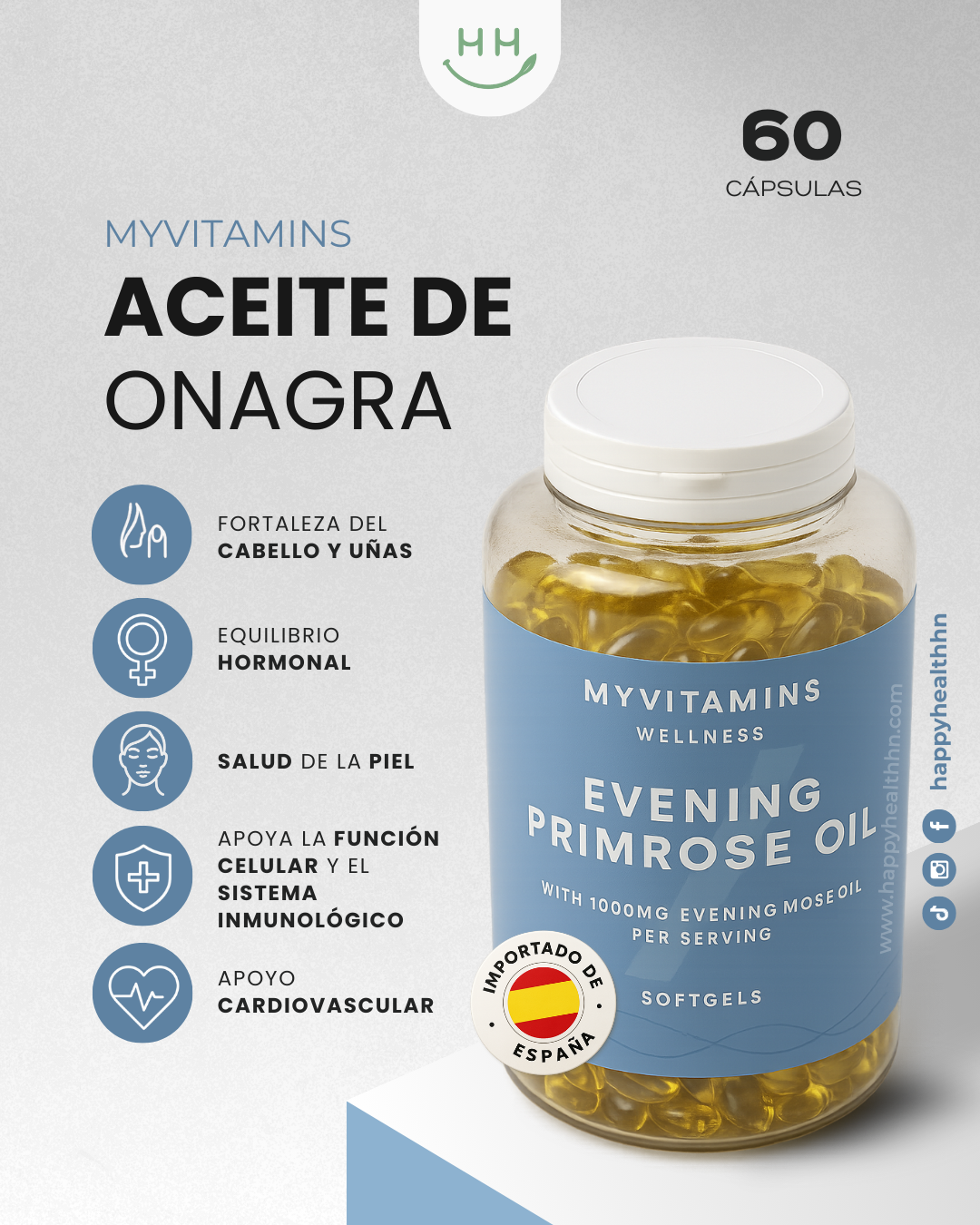 MyVitamins – Aceite de Onagra 1000mg para Bienestar Hormonal Femenino - 90 cápsulas
