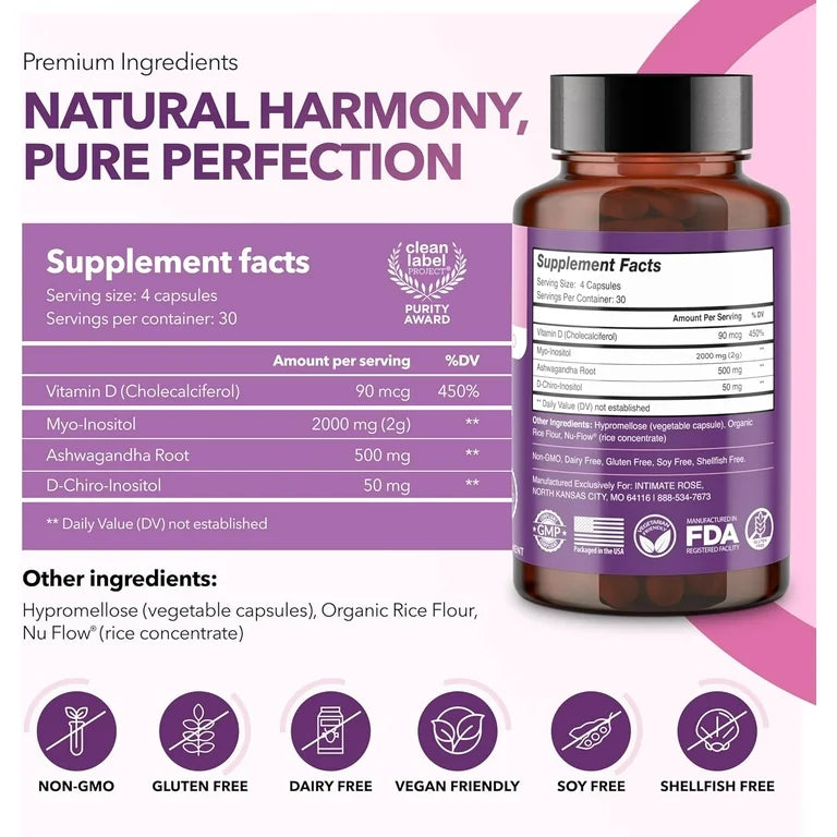 Myo and D-Chiro - Inositol Mezcla 40:1 + Vitamina D3 + Ashwagandha (120 cápsulas)