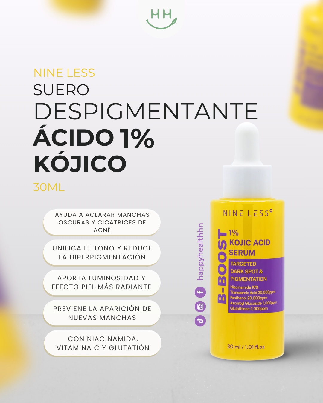 Nine Less - Serum Iluminador con Ácido Kójico 1% + Vitamina C + Arbutina 30ml