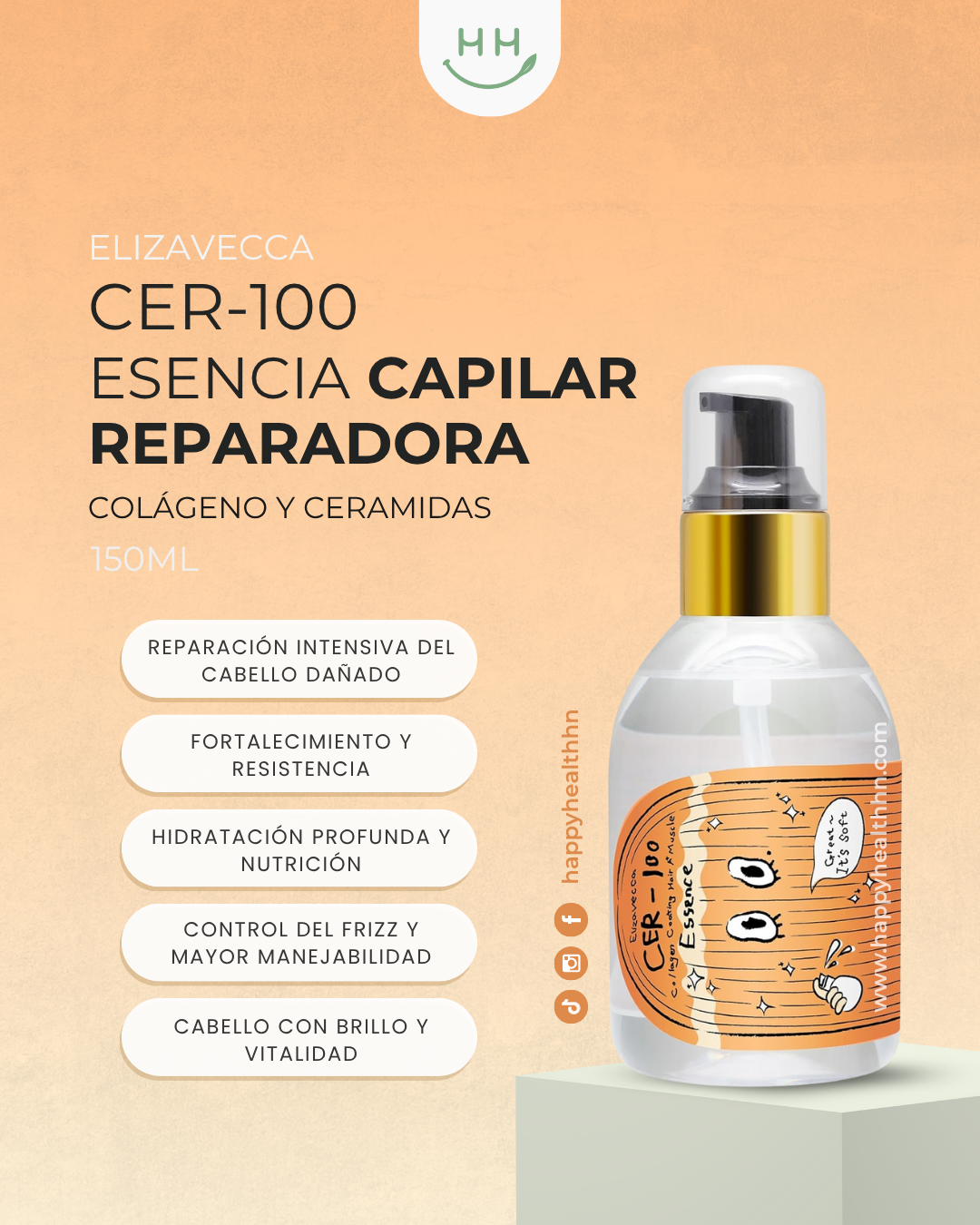 Elizavecca - Hair Essence CER-100 con Colágeno para Reparación y Brillo (150ml)