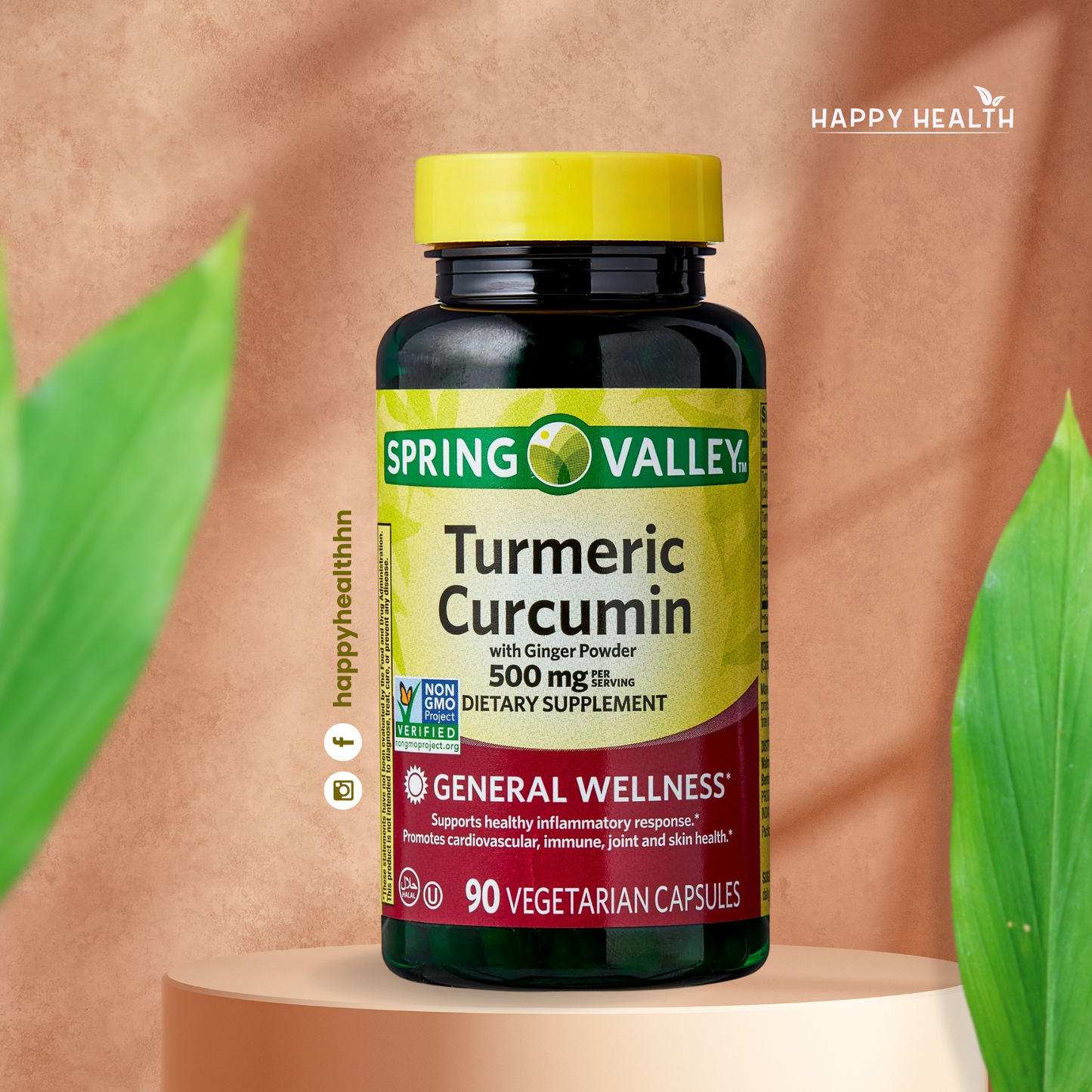 Spring Valley - Turmeric Curcumin con jingibre, 90 capsulas