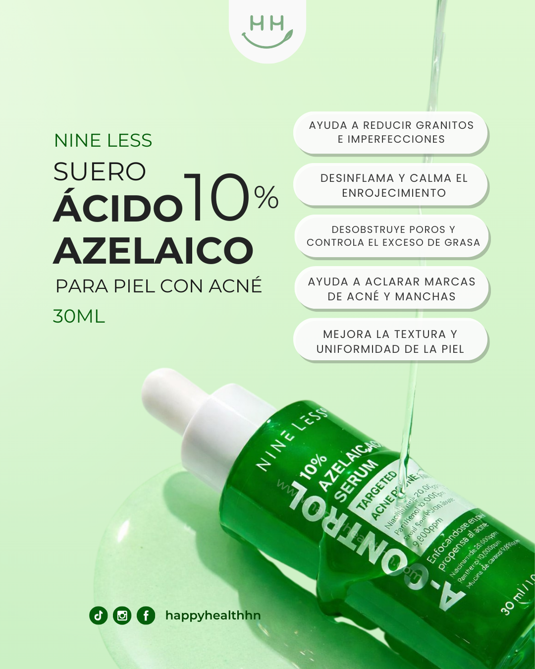 Nine Less - Serum Control de Acné con Ácido Azelaico 10% + Niacinamida (30ml)