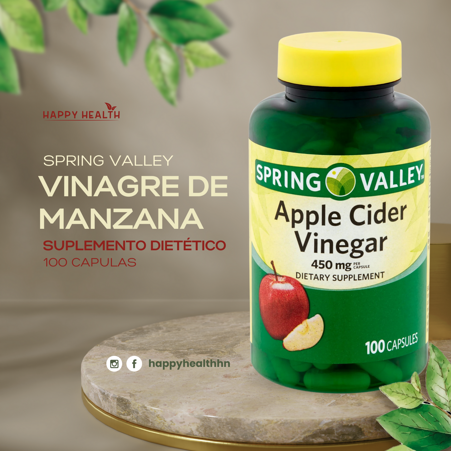 Spring Valley - Vinagre de Manzana, 100 capsulas