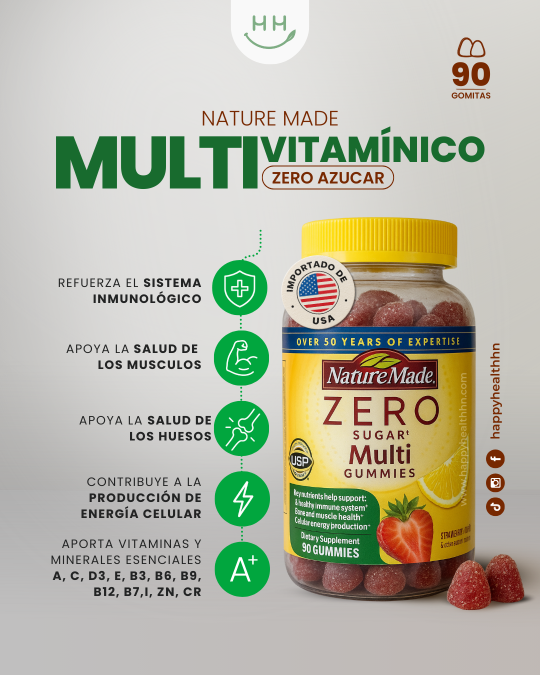 Nature Made - Gomitas Multivitamínicas (90) - Fresa Limón