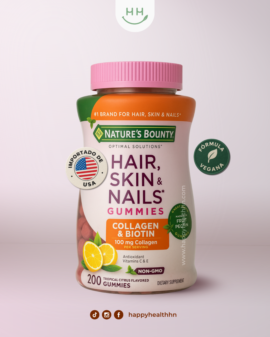 Nature's Bounty - Gomitas de Colágeno y Biotina para Cabello, Piel y Uñas (200 unidades)(Naranja)
