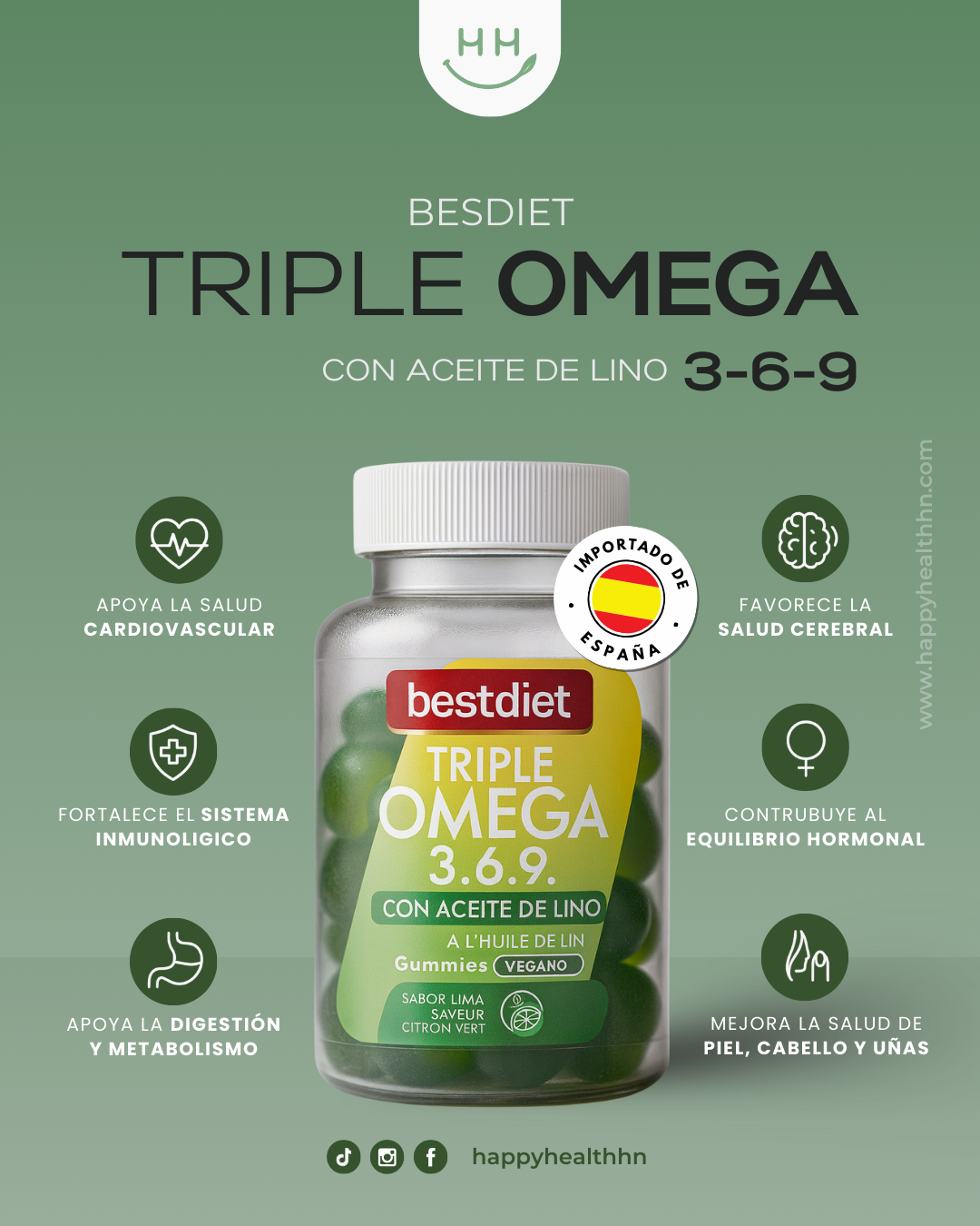 Bestdiet – Suplemento de Ácidos Grasos Omega 3-6-9 en Gomitas Veganas (Aceite de Lino + Lima)