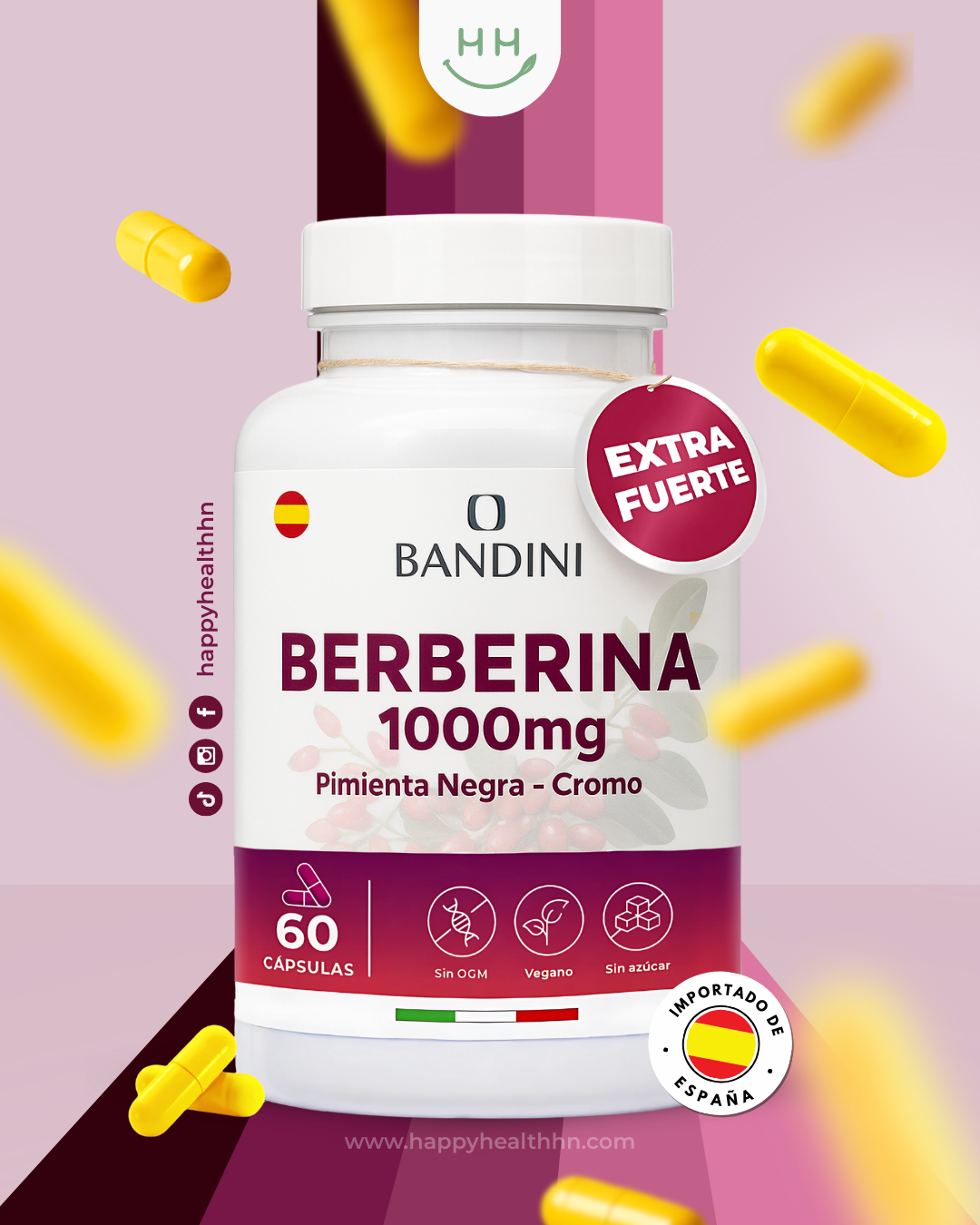 Bandini - Berberina 1000mg con Cromo y Pimienta Negra – 60 cápsulas