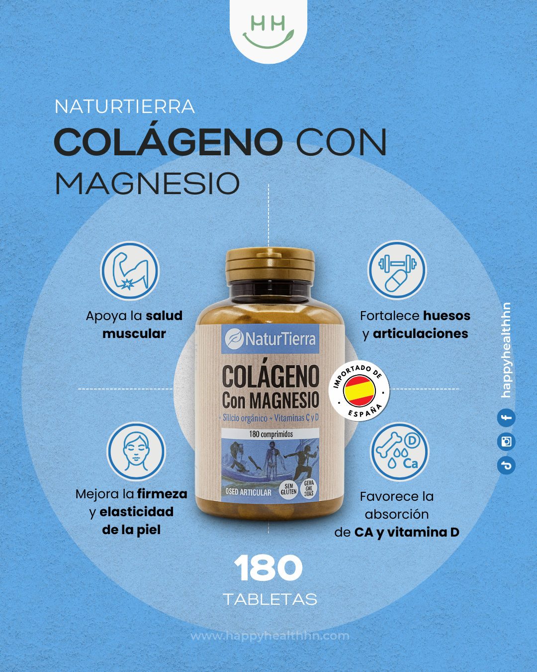 NaturTierra - Colágeno con Magnesio y Vitaminas – 180 comprimidos