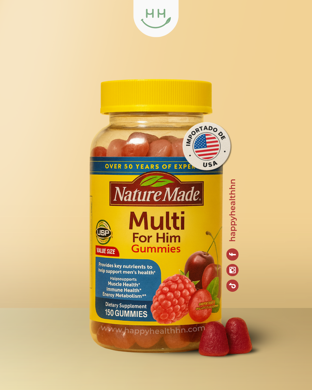 Nature Made - Multivitamínico Masculino en Gomitas con Soporte Energético (150 gomitas - 75 días)