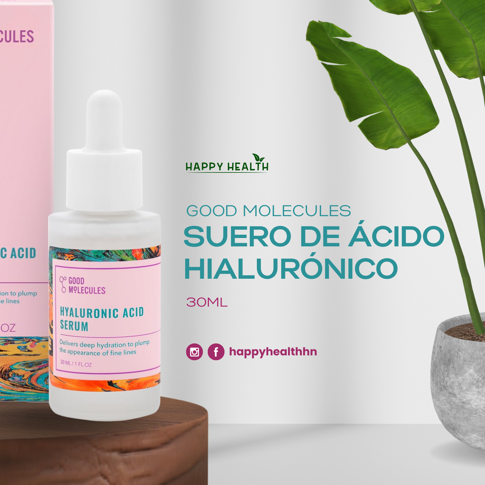 Good Molecules Hyaluronic Acid Serum con fondo texturizado - ideal para todo tipo de piel