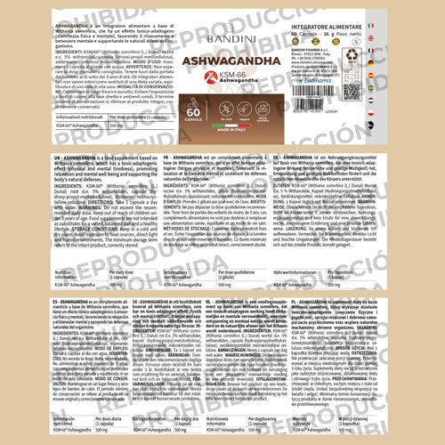 Bandini - Ashwagandha KSM-66® 500mg Extracto de Alta Potencia (60 Cápsulas)
