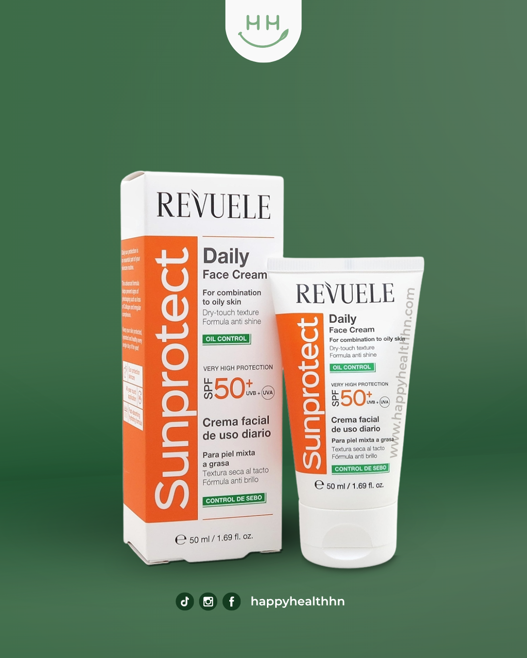 Revuele – Protector Solar Diario para Rostro con Textura Ligera y Alta Protección SPF 50+ (50ml)