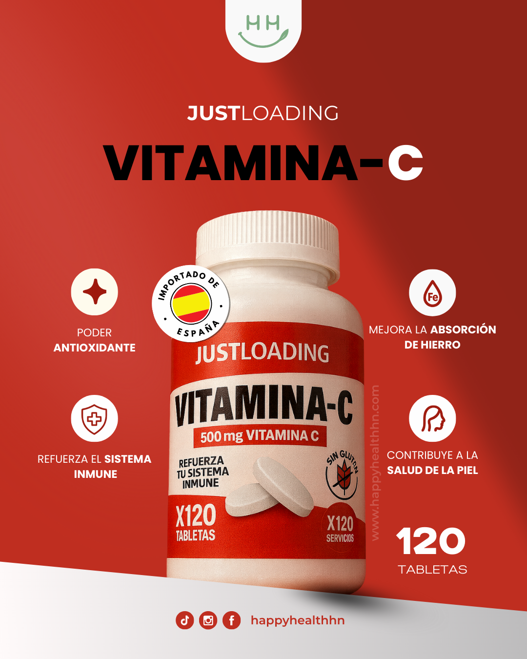 Just Loading - Vitamina C en Tabletas – 500mg por dosis – 120 unidades