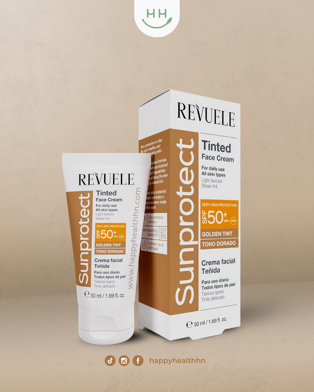 Revuele - Sunprotect Crema Facial Hidratante SPF 50+ (con Color)
