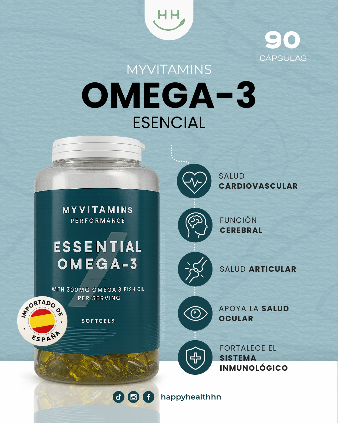 MyVitamins – Omega 3 para Corazón, Cerebro y Visión – 300mg (90 Softgels)