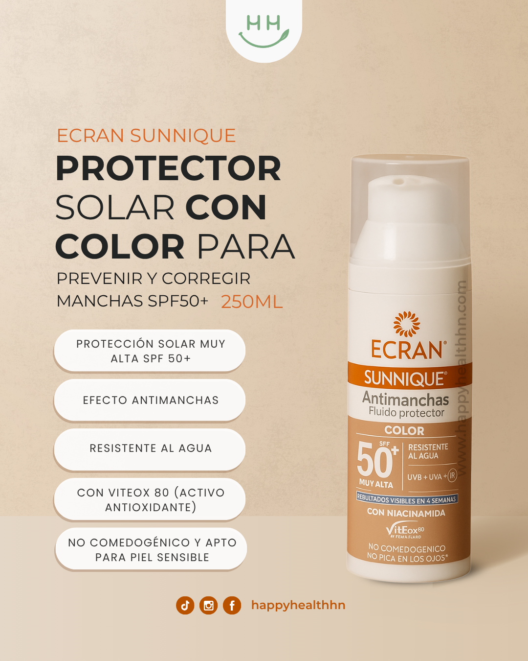 Ecran – Protector Solar con Color para Prevenir y Corregir Manchas SPF50+