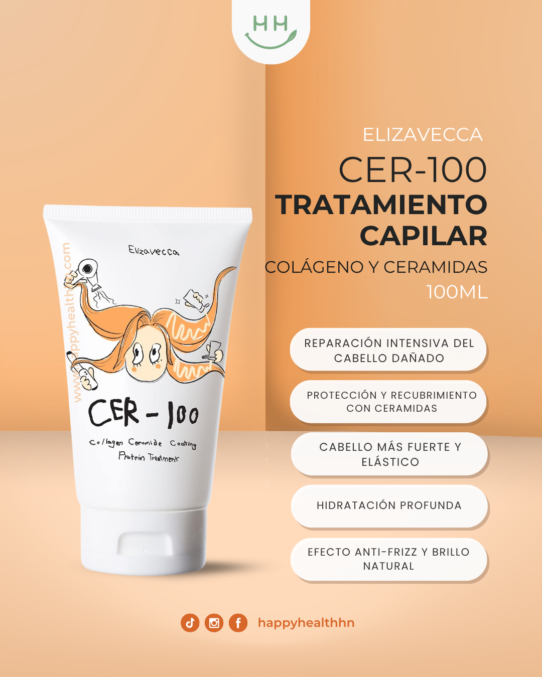 Elizavecca - Tratamiento Reparador Capilar CER-100 con Colágeno, Ceramidas y Proteínas (100ml)