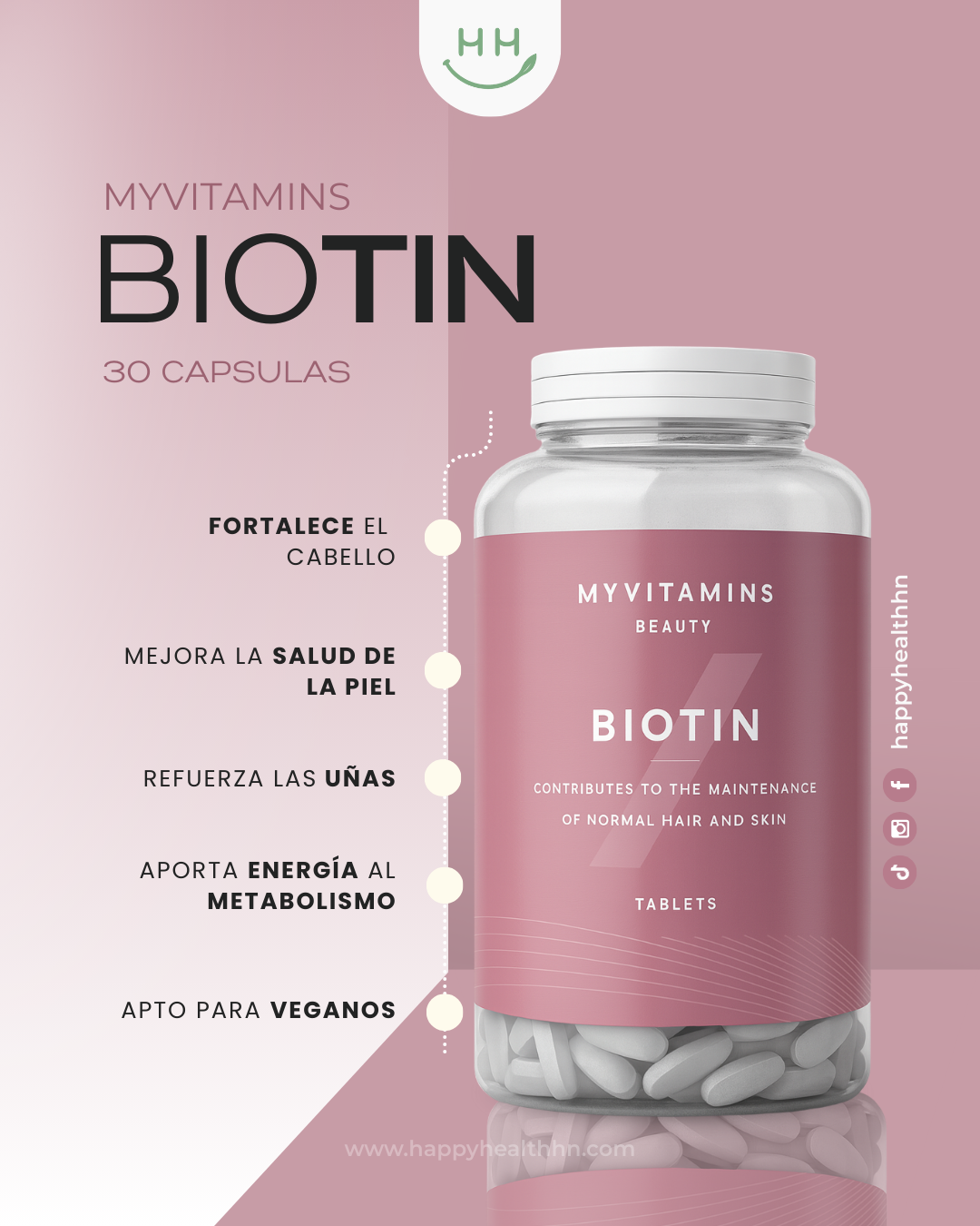 MyVitamins - Biotina para Fortalecer Cabello y Mejorar la Piel - 30 cápsulas