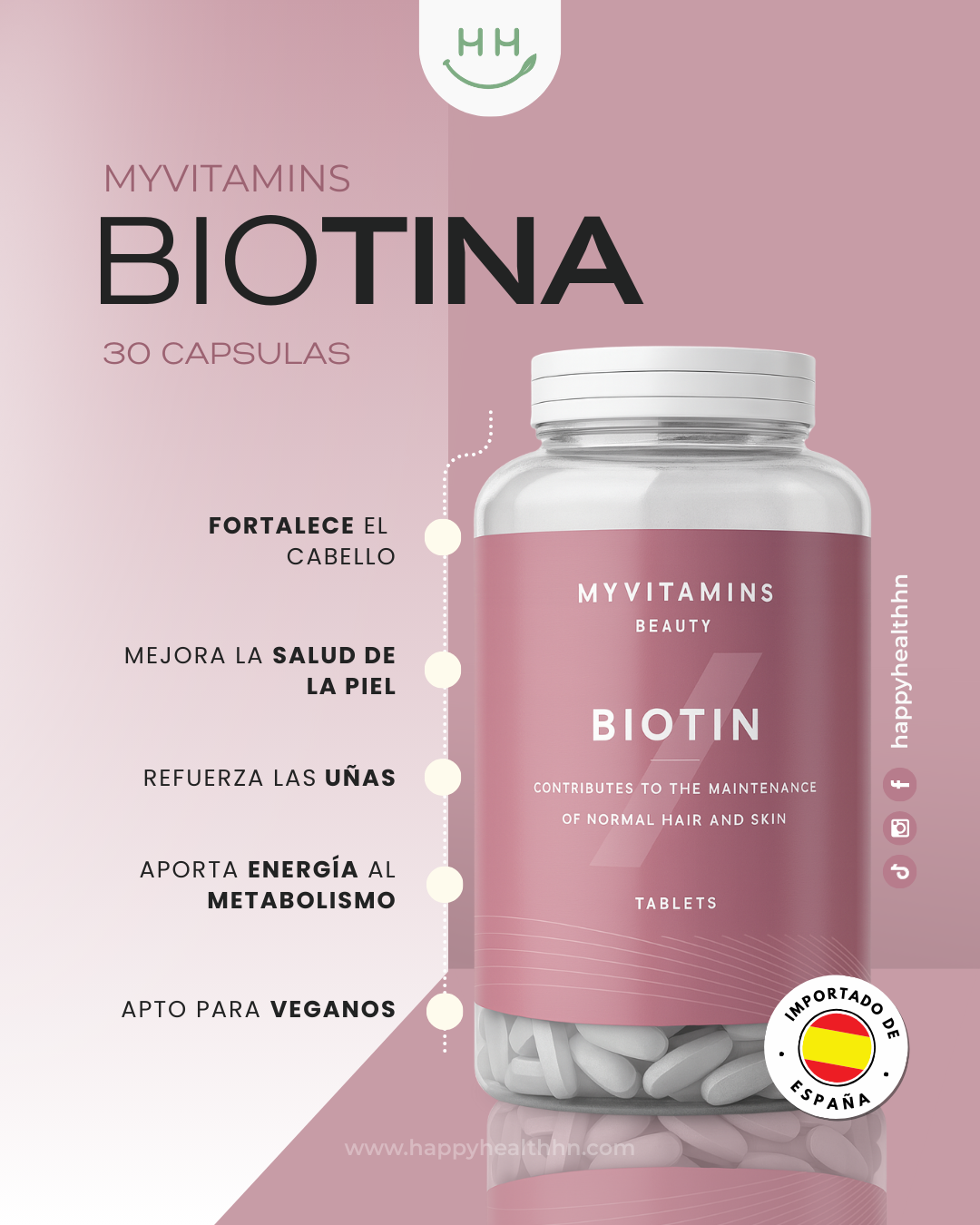 MyVitamins - Biotina para Fortalecer Cabello y Mejorar la Piel - 30 cápsulas