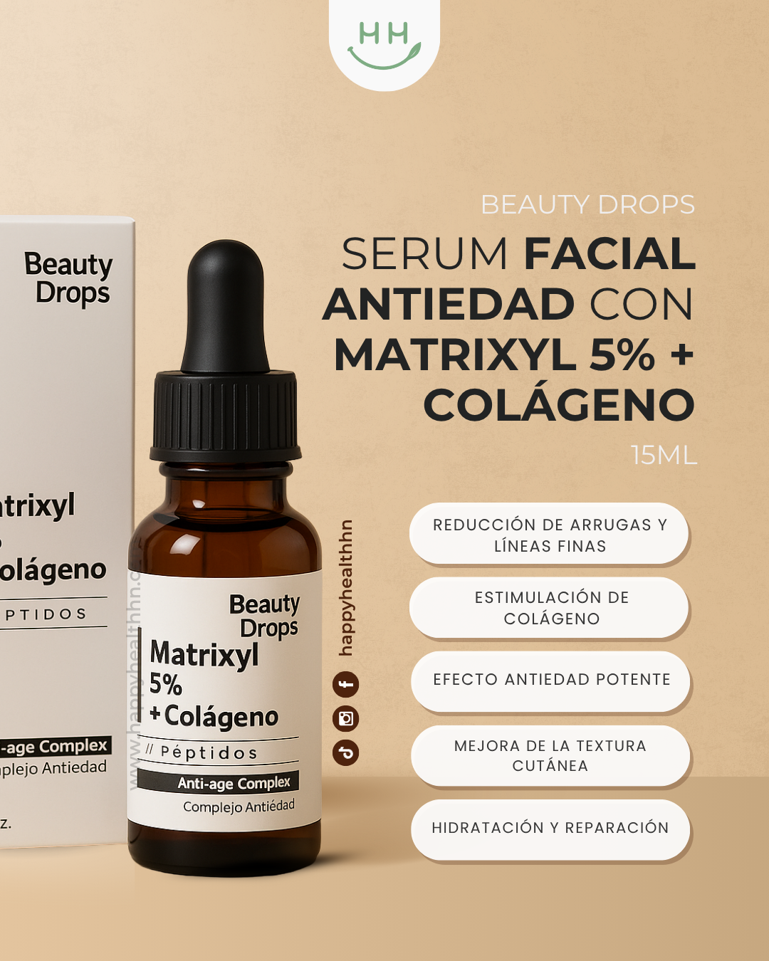Beauty Drops – Serum Facial Antiedad con 5% de Matrixyl y Colágeno Hidrolizado para Firmeza y Piel más Joven (55ml)