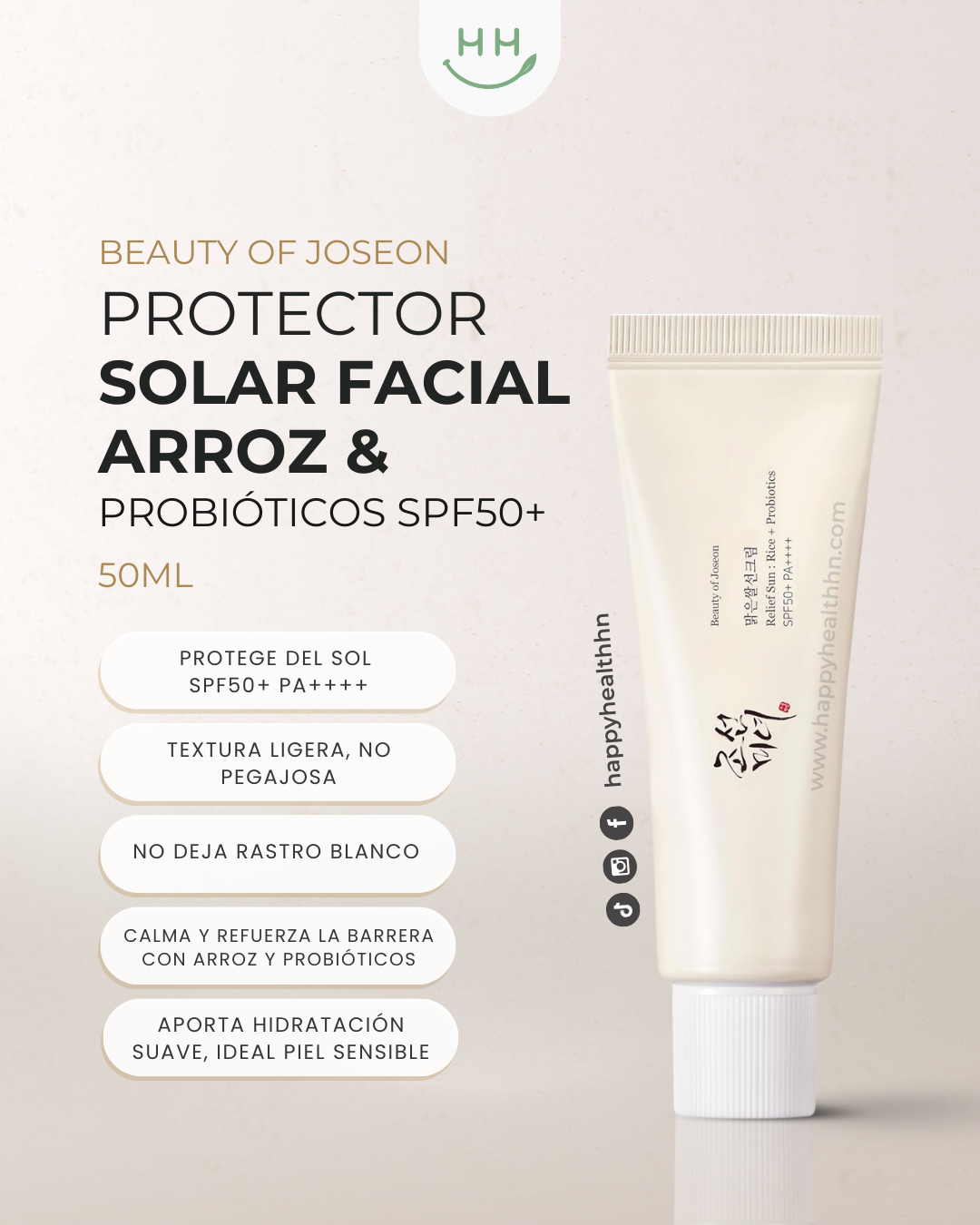 Beauty of Joseon - Protector Solar, Arroz + Probióticos (50ml)
