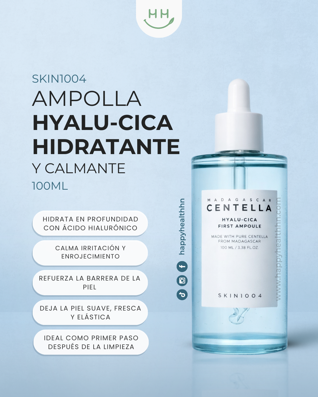 Skin1004 - Ampolla Hidratante Acuosa con 92% Centella y Ácido Hialurónico