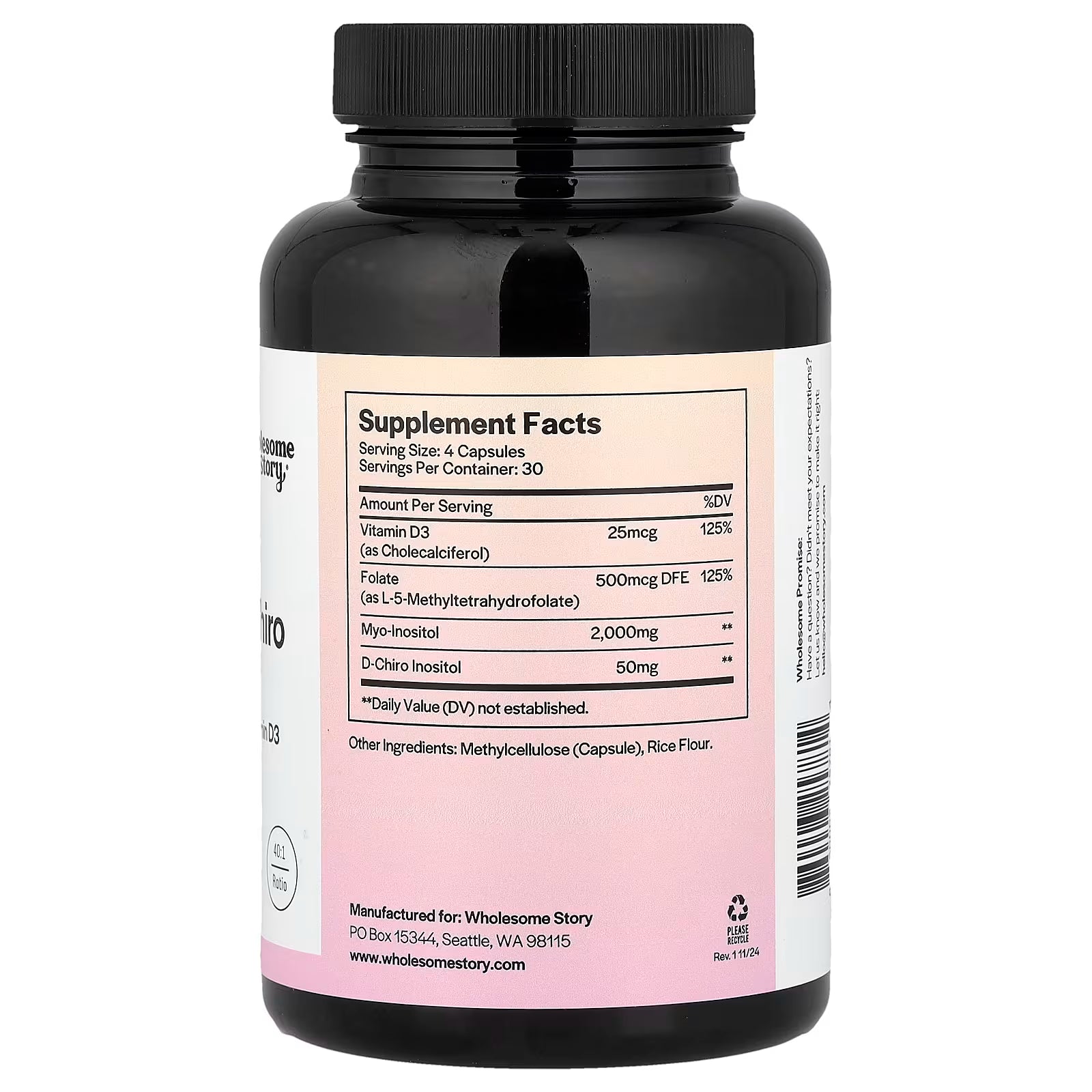 Wholesome Story - Myo & D-Chiro Inositol + Folato MTHF + Vitamina D3 (120 Cápsulas)