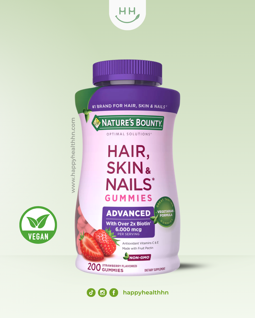Nature's Bounty - Biotina y Vitaminas para el cabello, la piel y las uñas, 200 gomitas (Veganas)(6000 mcg)