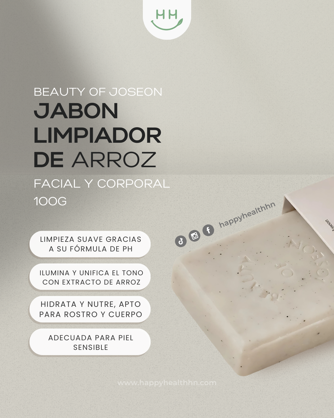 Beauty of Joseon - Jabón en Barra de arroz con bajo PH 100g