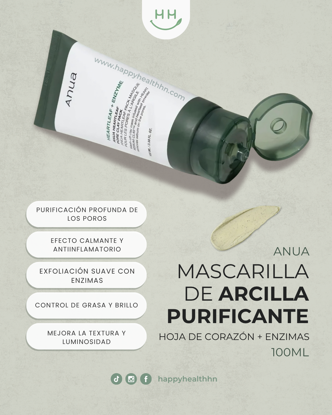 Anua – Mascarilla Purificante de Arcilla con Heartleaf para Piel Grasa, Sensible o con Imperfecciones (100ml)