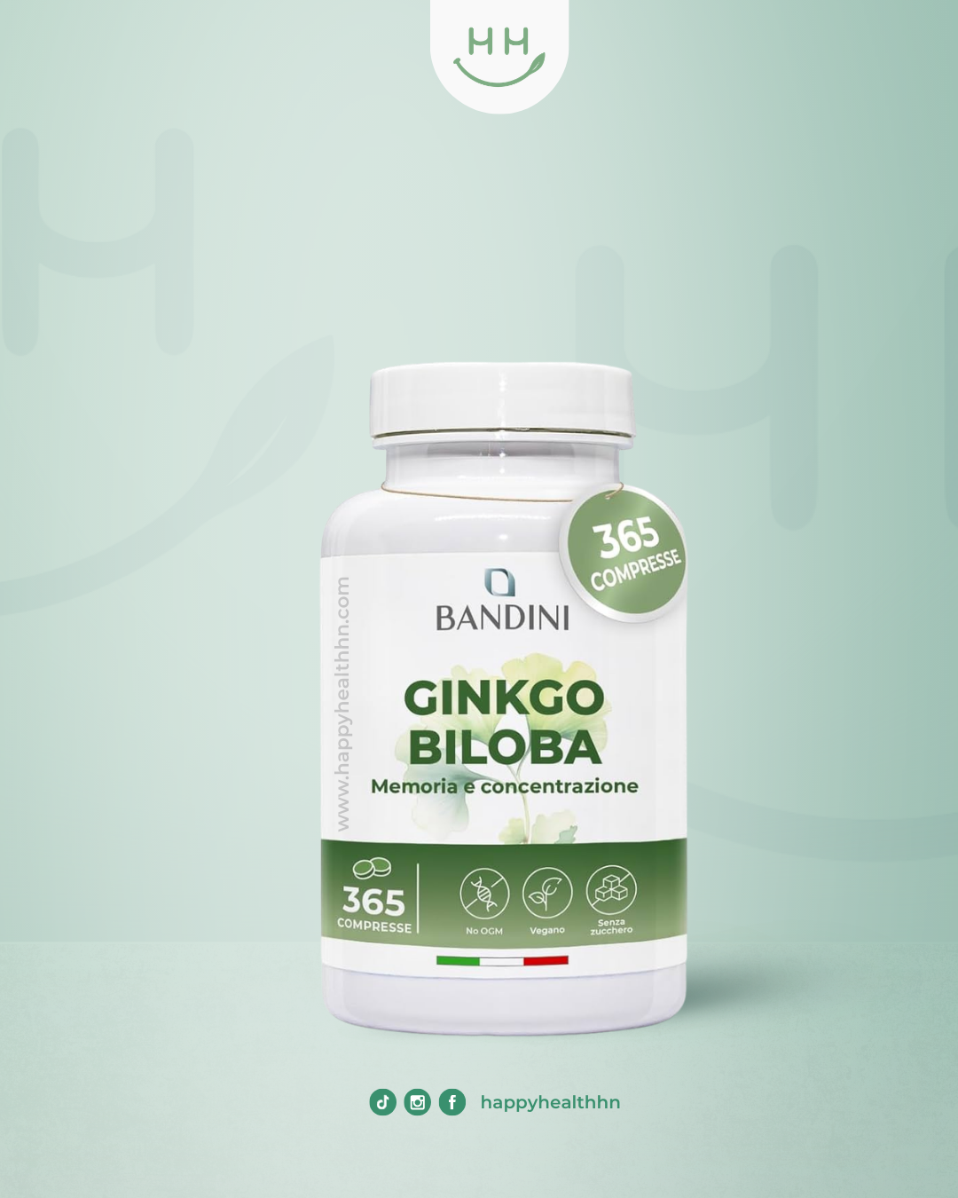 Bandini - Ginkgo Biloba - Memoria, Concentración y Circulación | Extracto 50:1 (365 comprimidos)