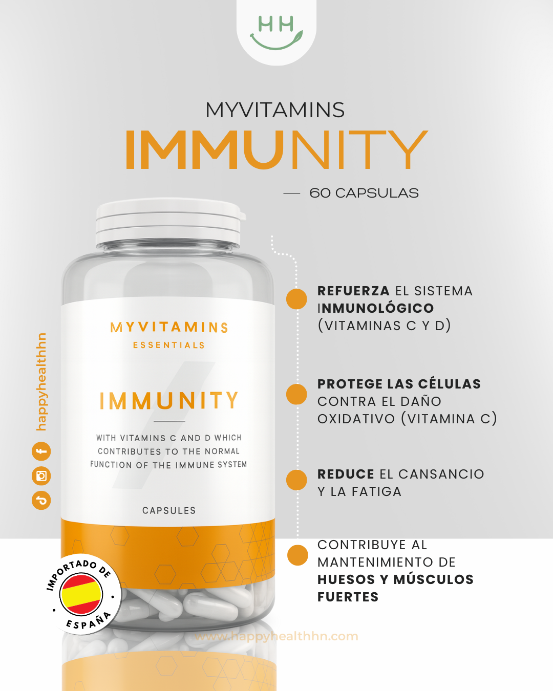 MyVitamins - Suplemento para el Sistema Inmune con Vitaminas C y D - 60 cápsulas