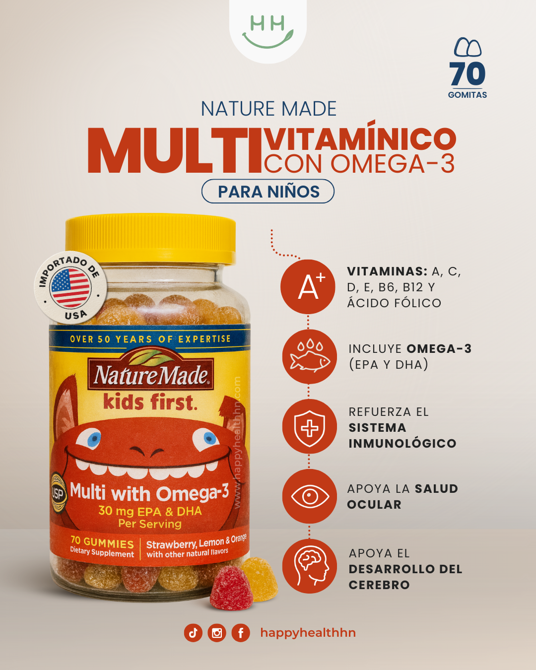 Nature Made - Multivitamínico Infantil con Omega-3 en Gomitas (70 unidades)