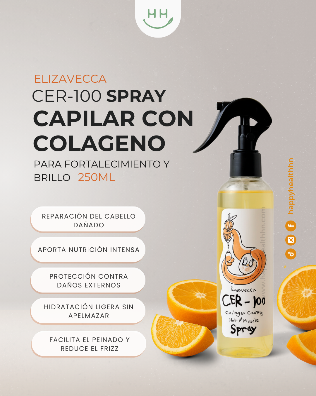 Elizavecca - Spray Capilar con Colágeno CER-100 A+ para Fortalecimiento y Brillo (250ml)