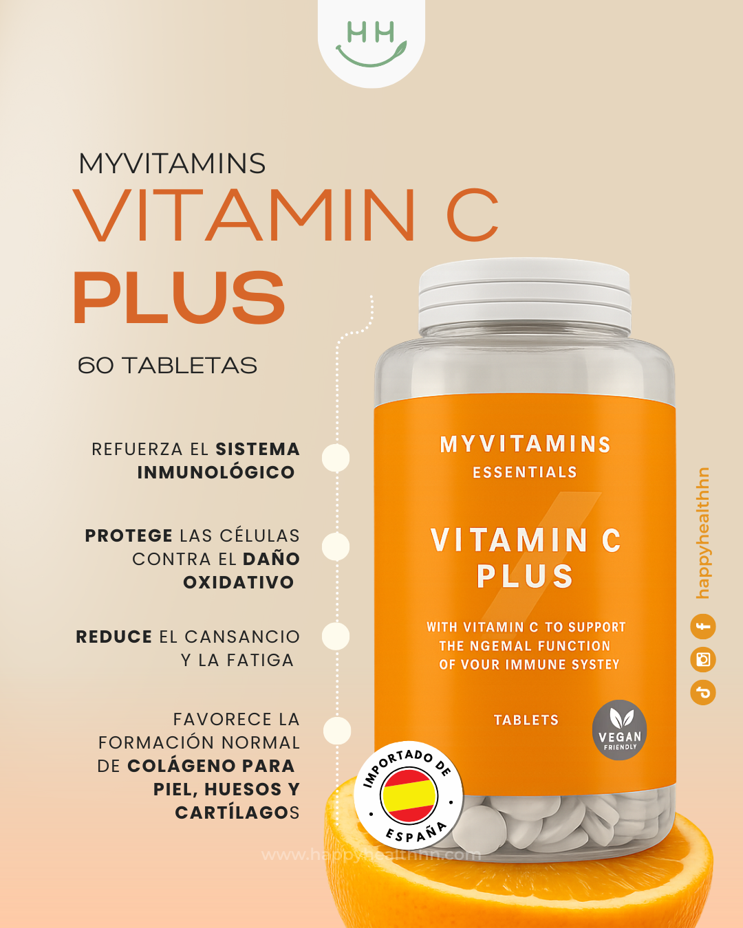 MyVitamins - Vitamina C Plus – Suplemento Vegano para Inmunidad - 60 tabletas