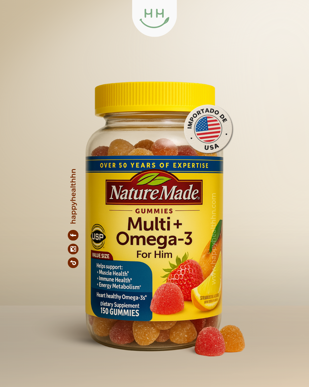 Nature Made - Multivitamínico Masculino en Gomitas con Omega-3 para Salud Cardiovascular (150 gomitas - 75 días)