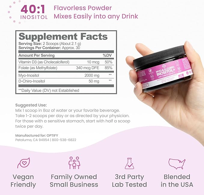 Optify - Inositol Premium 40:1 | Myo-Inositol + D-Chiro + Folato + Vitamina D en Polvo