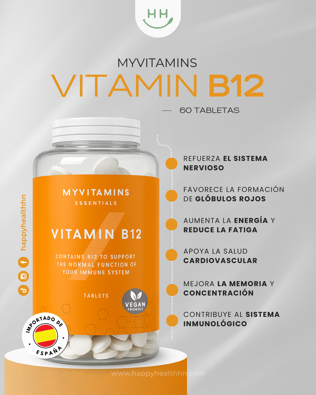 MyVitamins - Vitamina B12 para Apoyo Inmunológico y Vitalidad - 60 tabletas