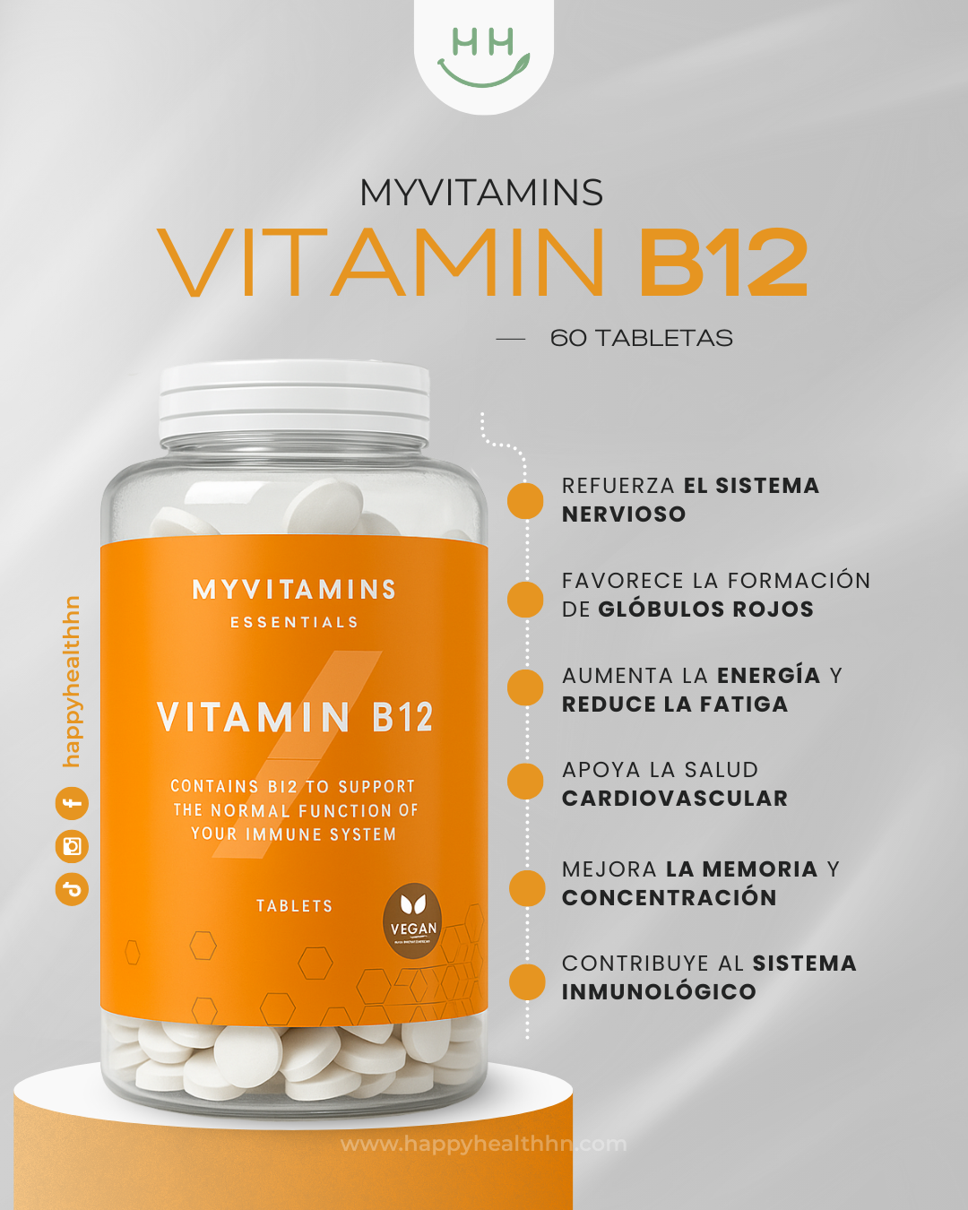 MyVitamins - Vitamina B12 Vegana para Apoyo Inmunológico y Vitalidad - 60 tabletas