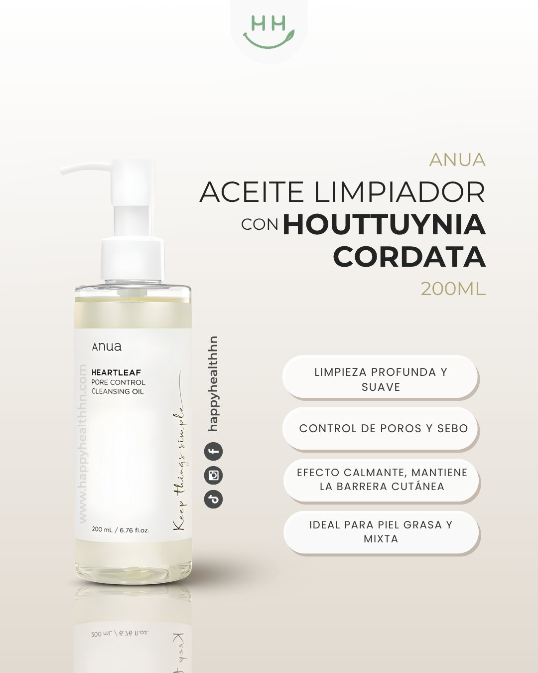 Anua – Aceite Limpiador Facial para Poros Limpios y Piel Calmada con Heartleaf (200ml)