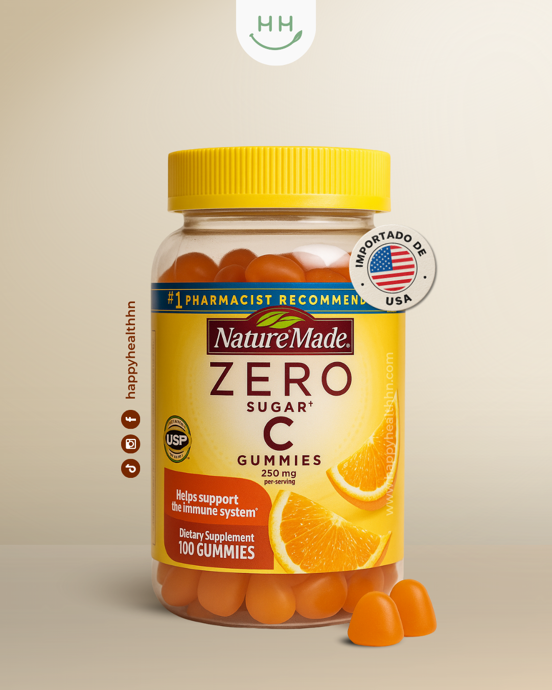 Nature Made - Gomitas de Vitamina C 250mg Sin Azúcar ni Aspartamo (100 gomitas - 50 días)