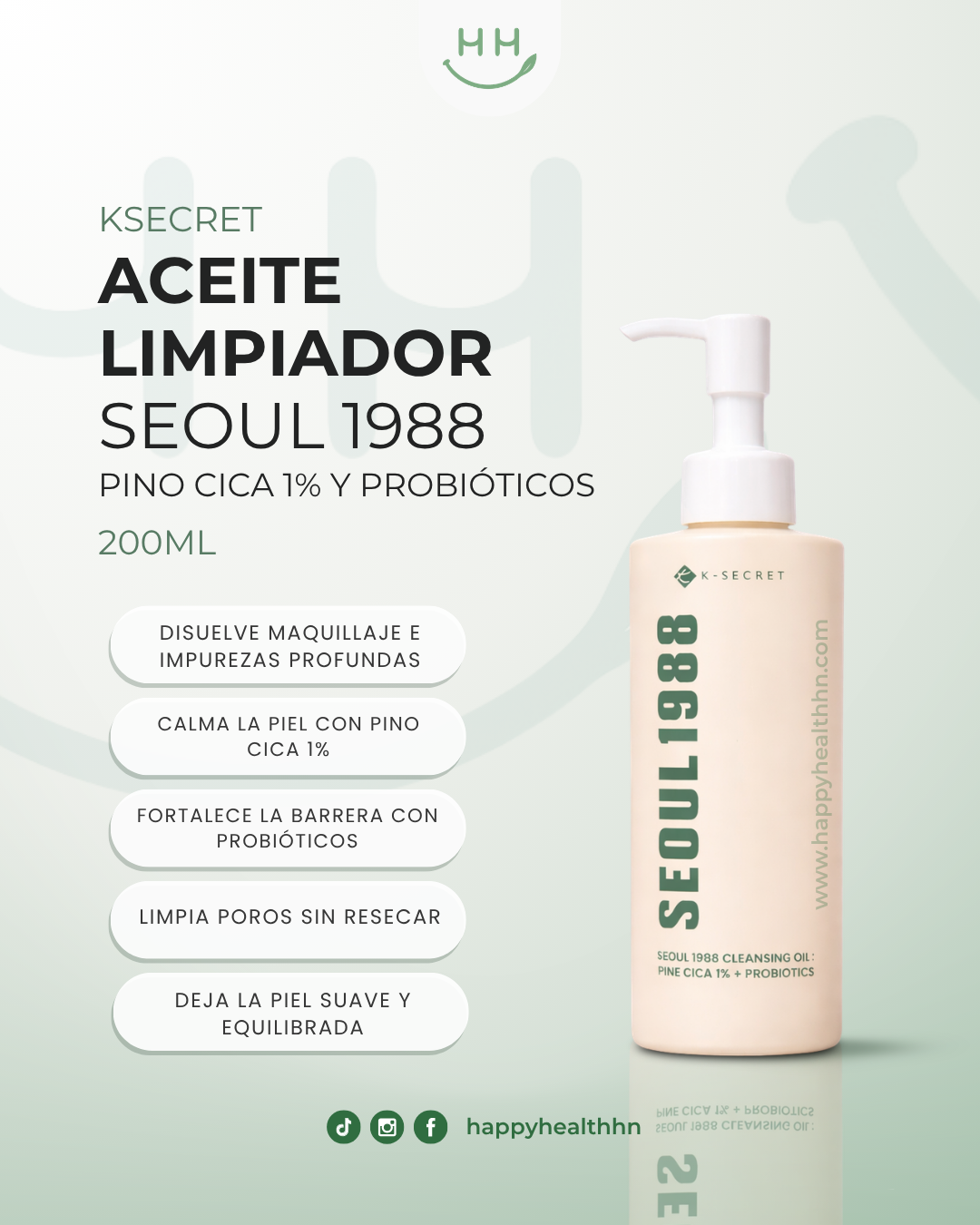 Aceite limpiador coreano KSECRET desmaquillante con centella asiática y probióticos piel sensible