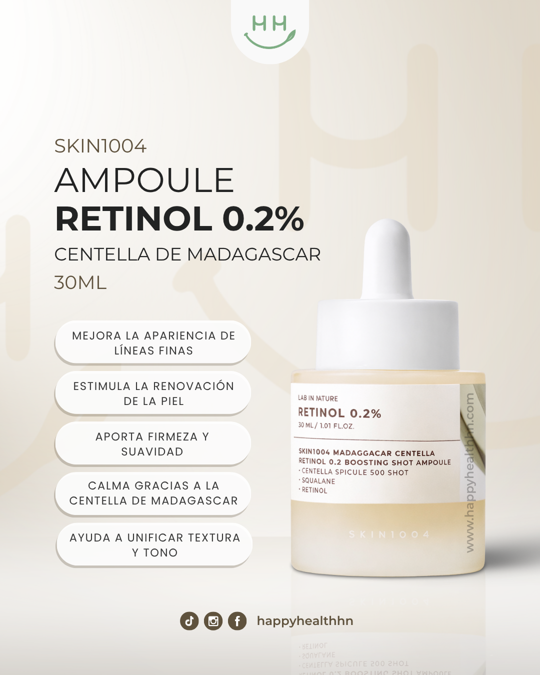 Ampolla coreana SKIN1004 Retinol 0.2% con Retinal micro-espículas anti-arrugas reafirmante