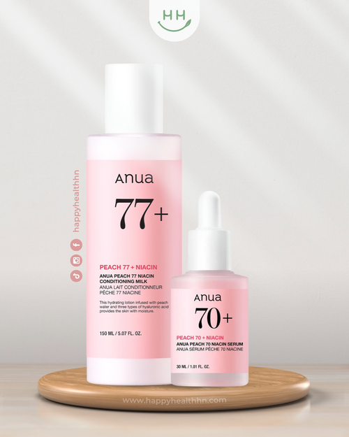 Dúo Anua Peach 77+ Niacin Conditioning Milk y Peach 70+ Niacin Serum para hidratar e iluminar la piel