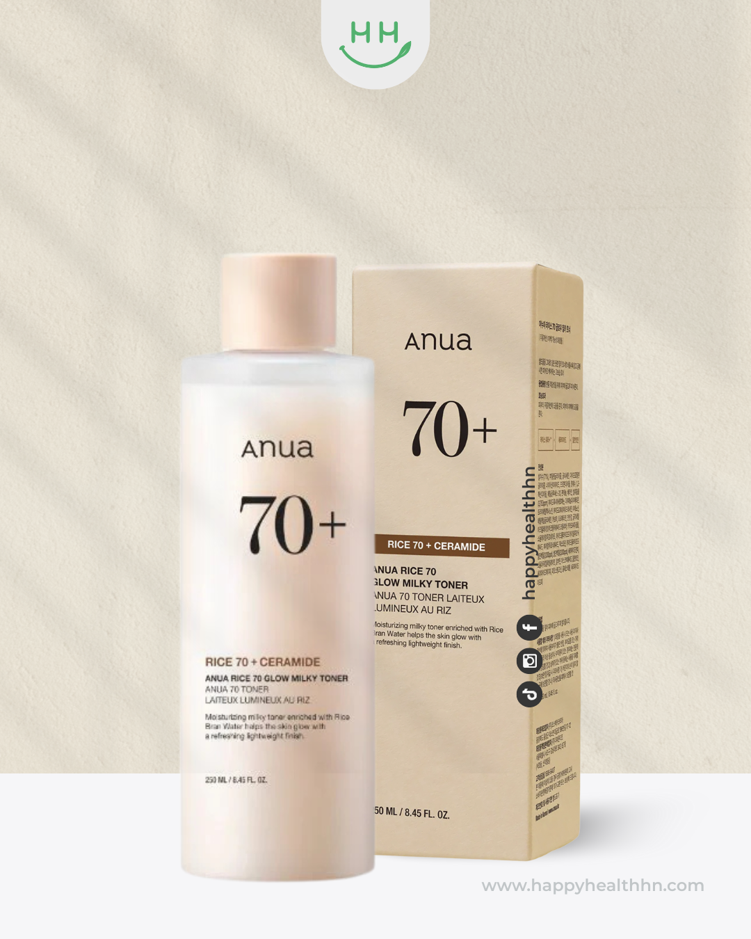 Anua Rice 70 Glow Milky Toner 250ml – tónico coreano con arroz para luminosidad e hidratación.