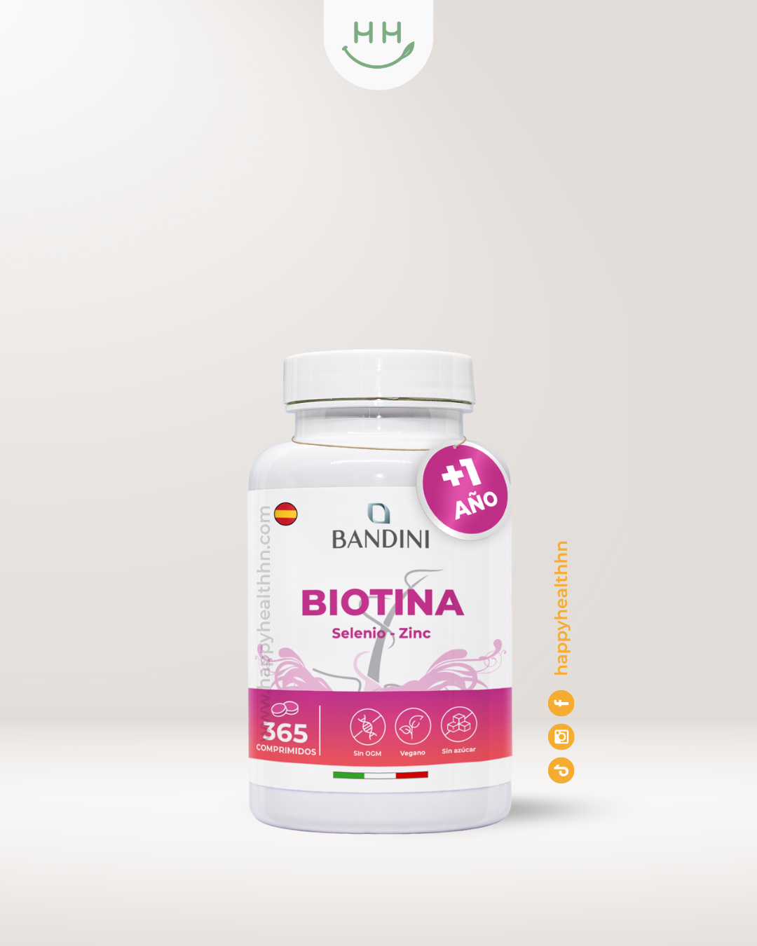 Bandini - Biotina + Zinc + Selenio para Cabello, Piel y Uñas - 365 Comprimidos (1 año)