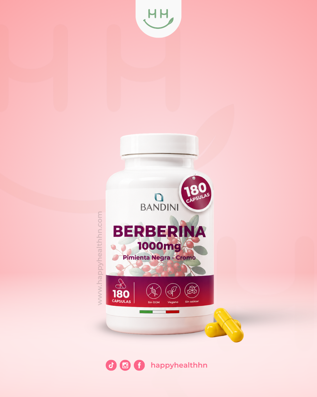 BANDINI Berberina 1000mg 180 cápsulas veganas pimienta negra cromo Made in Italy