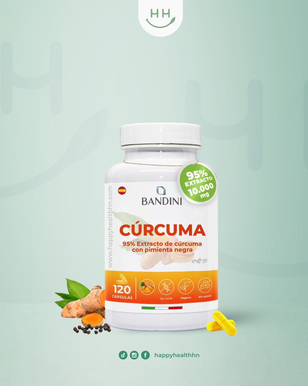 Bandini Cúrcuma 700mg con piperina pimienta negra 120 cápsulas veganas antiinflamatorio