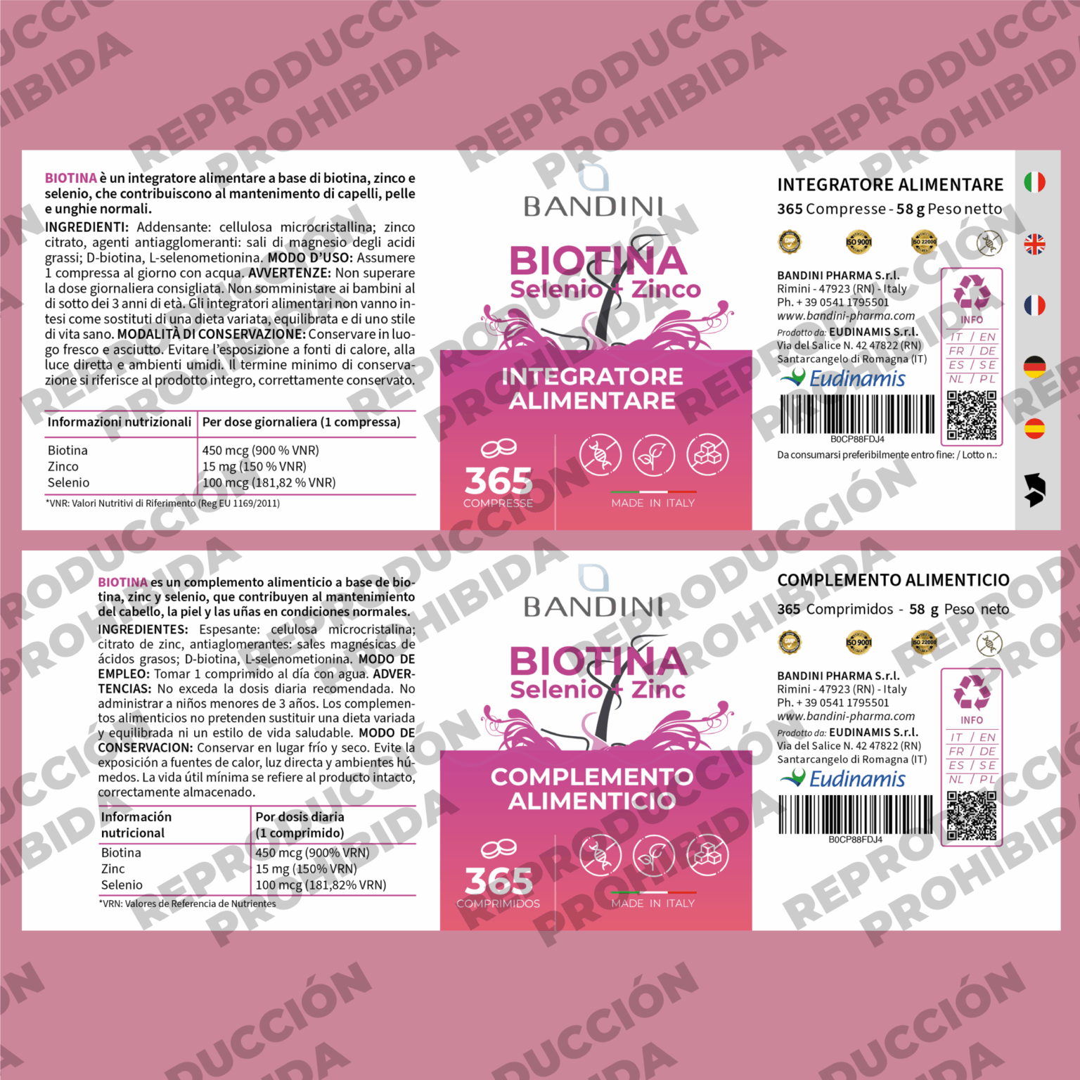 Bandini - Biotina + Zinc + Selenio para Cabello, Piel y Uñas - 365 Comprimidos (1 año)